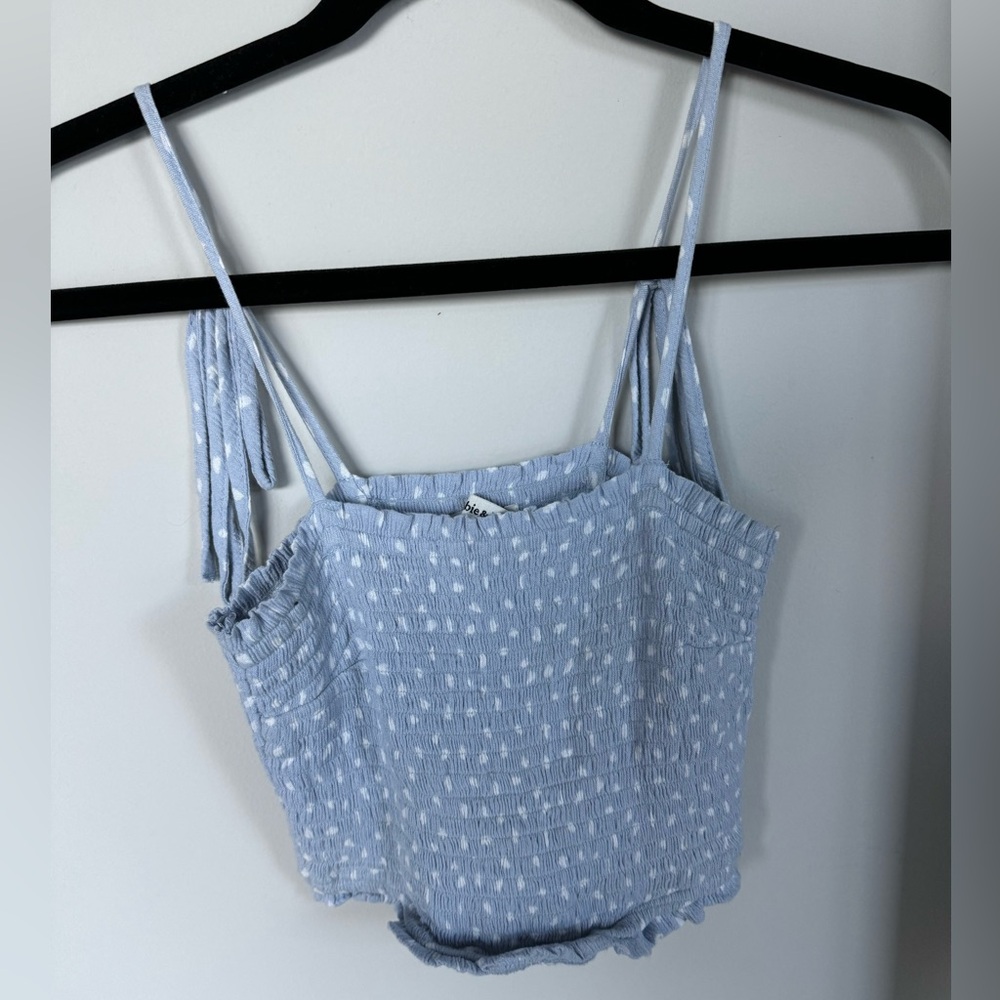 Abercrombie & Fitch Tie-Strapped Smocked Cami Light Blue Dot